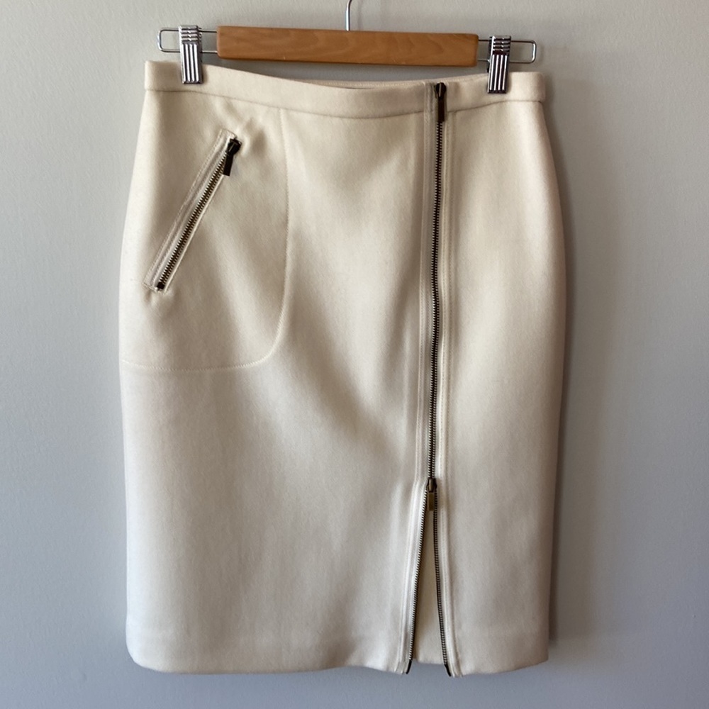 J Crew Asymmetrical Zip Pencil Skirt Wool Ivory Size 2
